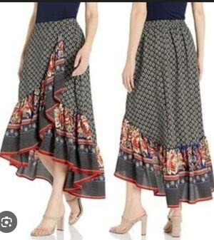 Nostalgia Black & Red Asymmetrical Maxi Skirt Size Large